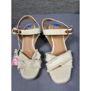 Tommy Bahama Sandals Shoes Womens Size 7.5 Beige Espadrille Wedge Ankle Strap